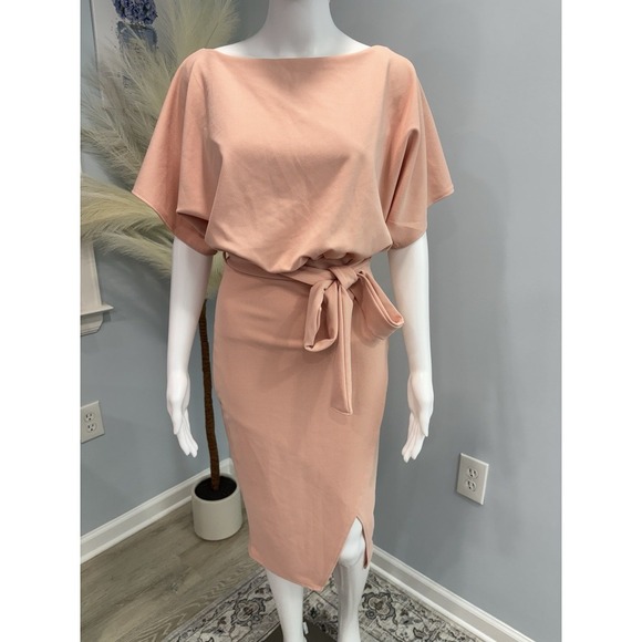 PrettyLittleThing Dresses & Skirts - PrettyLittleThing Blush Pink Tie Waist Midi Dress Size 6 NWT Going Out